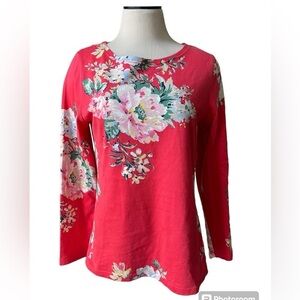 JOULES Harbour Print Pink Floral Boatneck Longsleeve Cotton Preppy Shirt Size 10